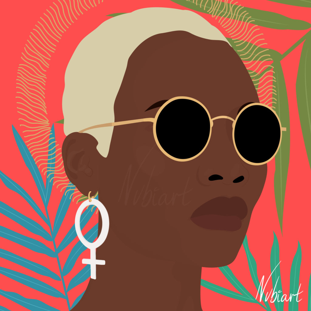 illustraton of black girl with sunglasses by freelance illustrator by Jael Umerah-Makelem Nubiart